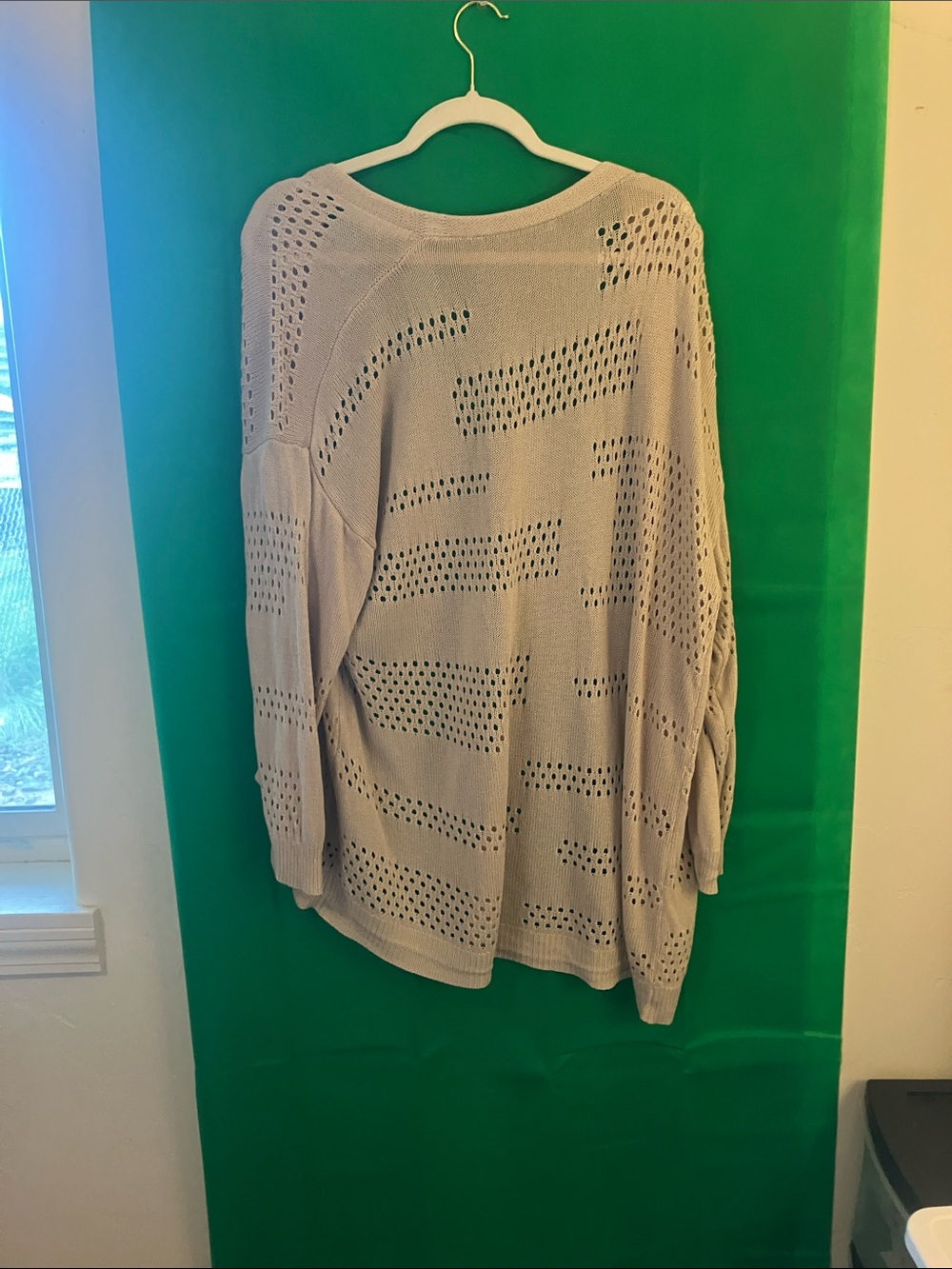 Light Beige Open-Knit Crewneck Sweater - Women